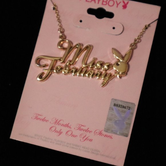 Playboy Necklace Miss February Bunny Pendant Gold Plated Birthstone NWT RARE y2k - Picture 8 of 15